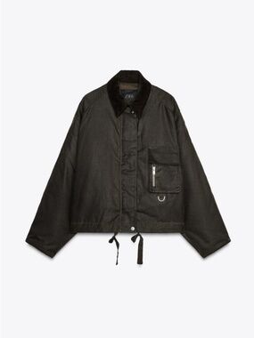 ZARA Corduroy Collar Wax Jacket Khaki (green)